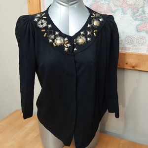 Joseph A. Black Cardigan L/S Metal-Embellished Collar Women's Size Large